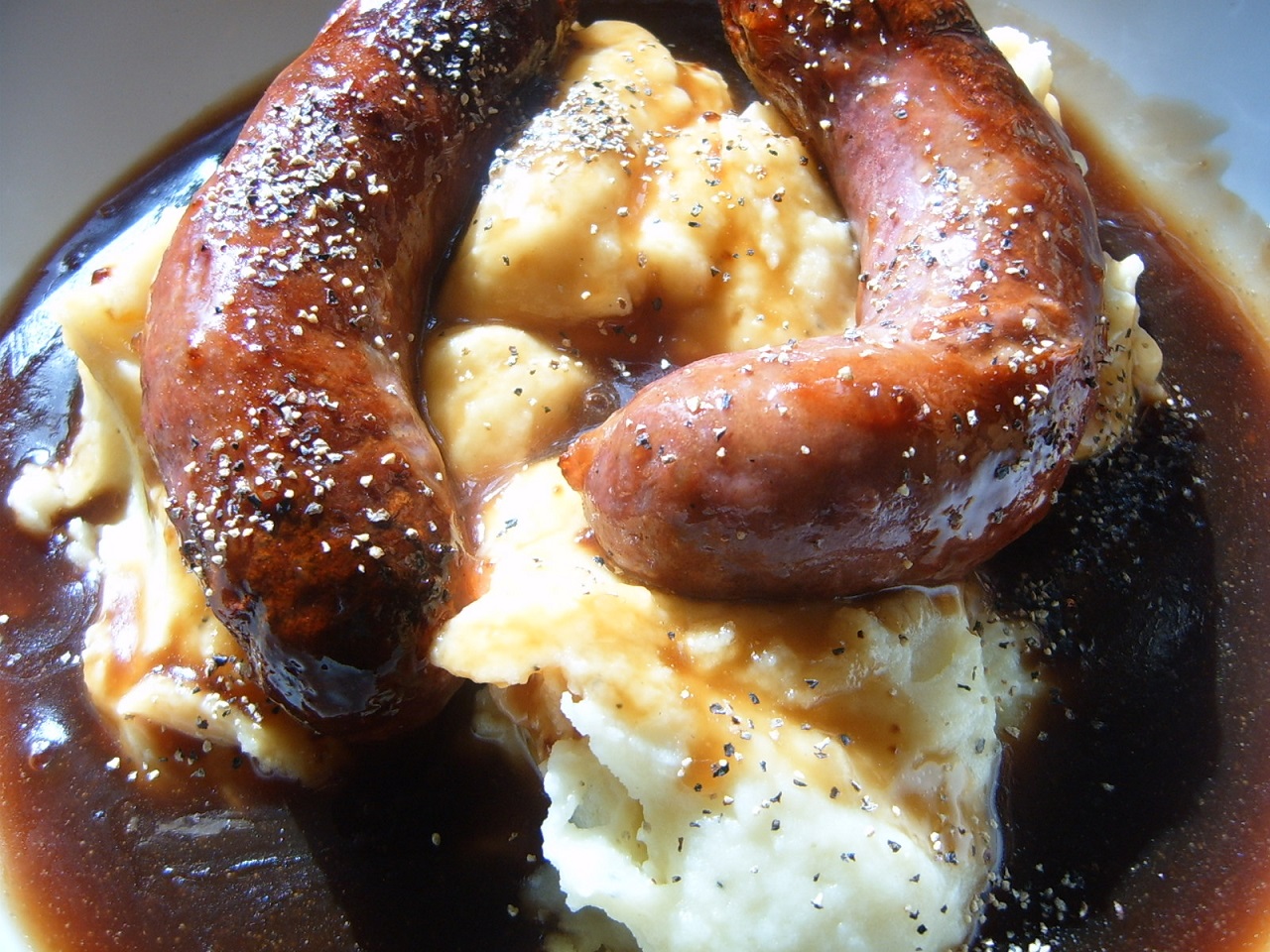 Bangers & Mash on a plate.