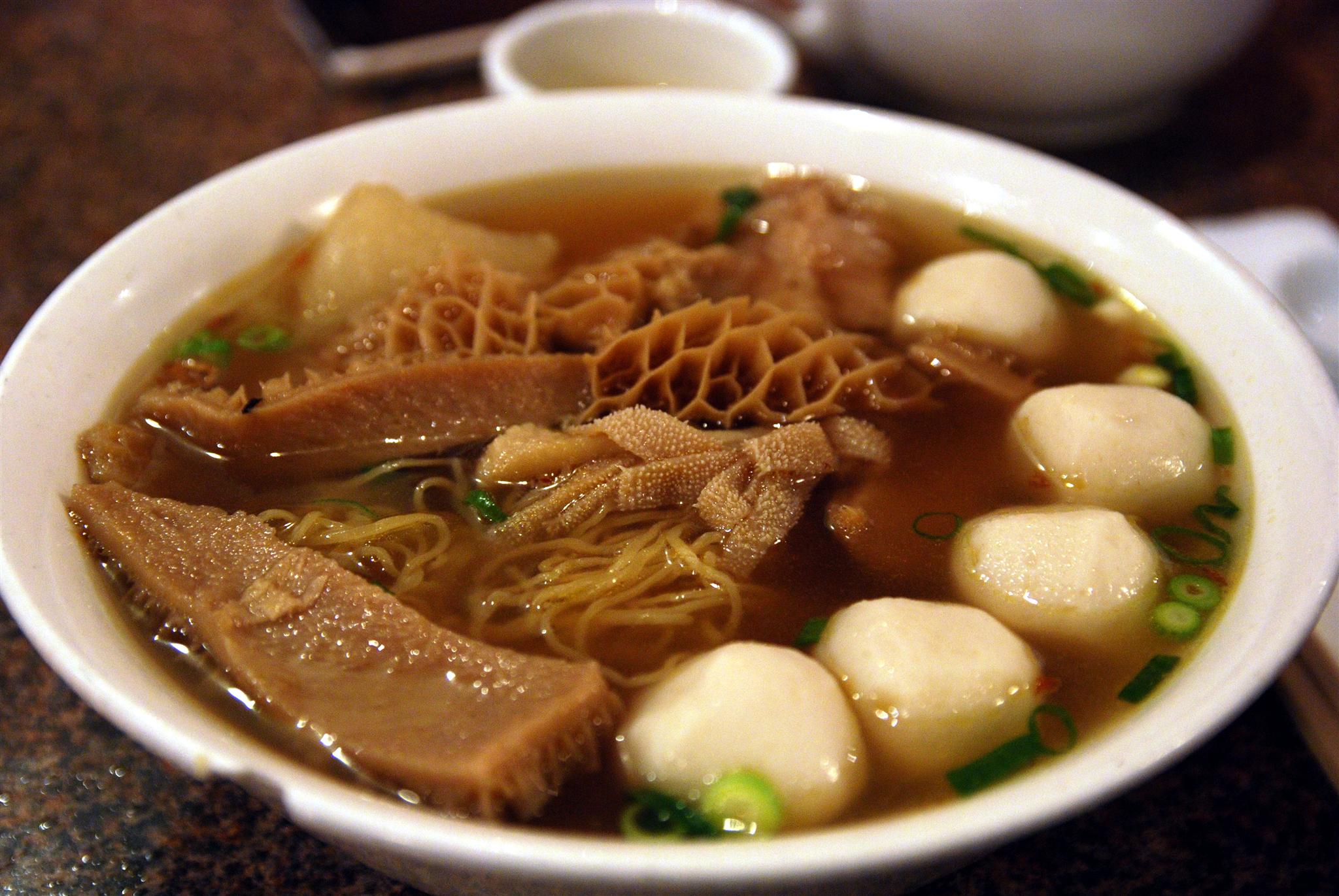 Beef Tripe and Fishball Egg Noodles