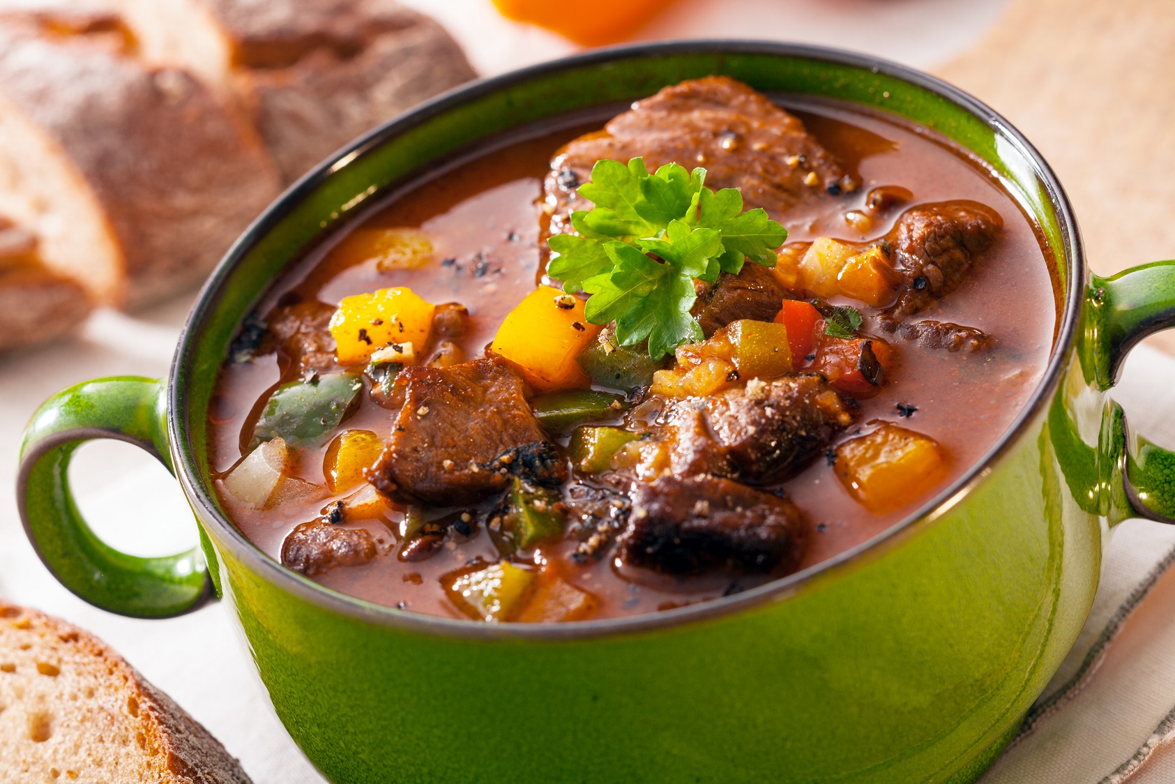 Tasty winter traditional hot pot stew with meat and vegetables