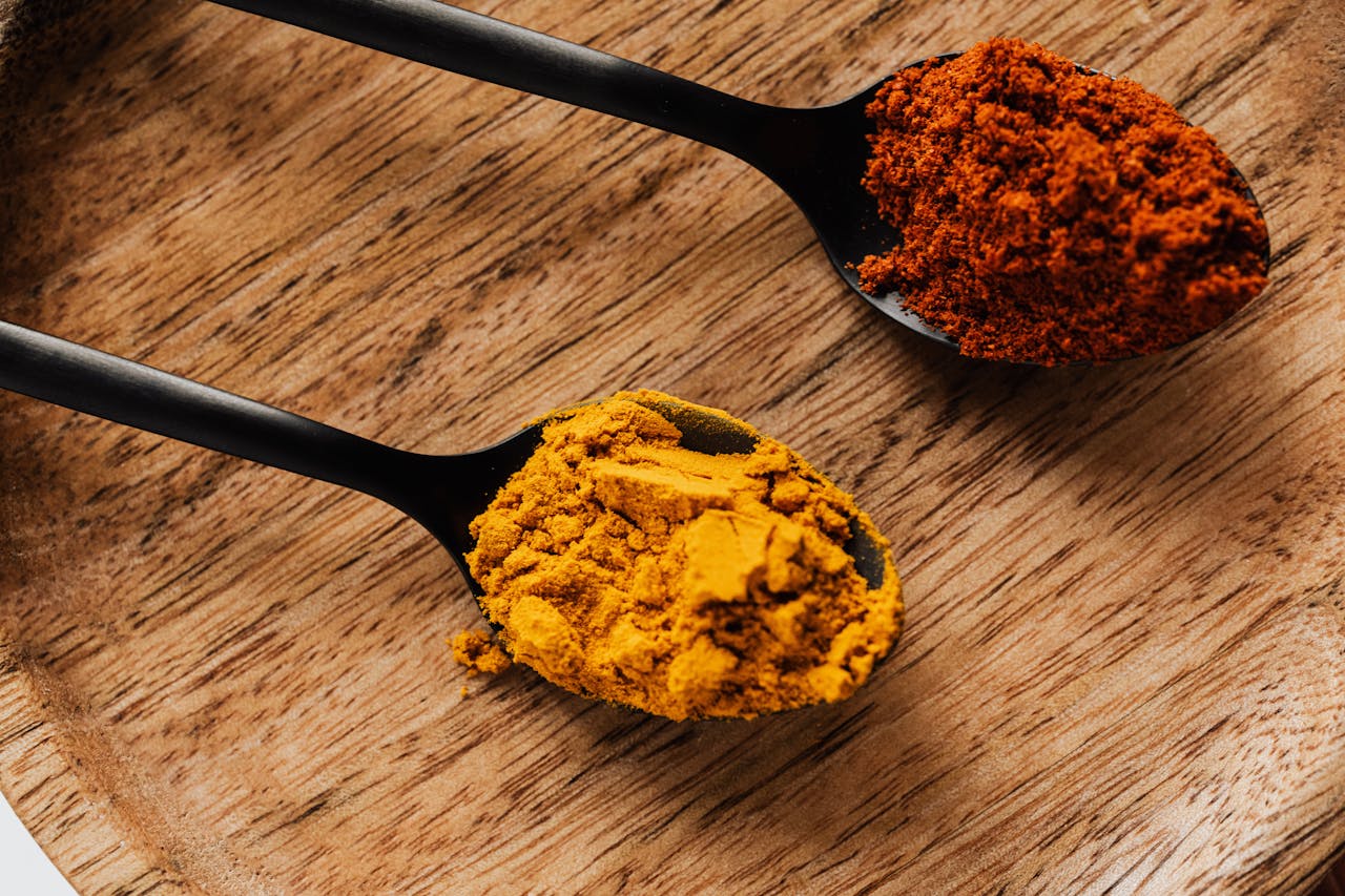 spoons of turmeric and hot paprika
