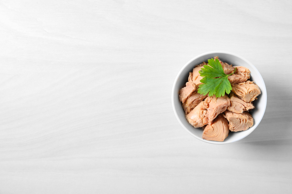 tuna in a bow on light table