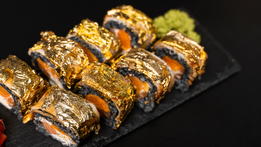 Sushi rolls with edible gold leaf