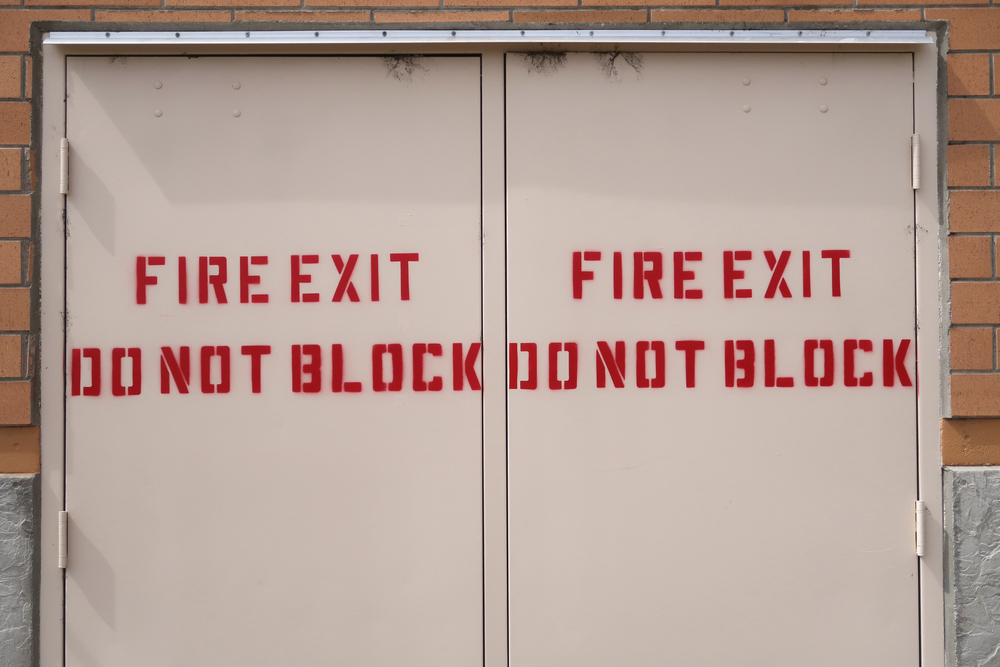 Double doors marked with Fire sign