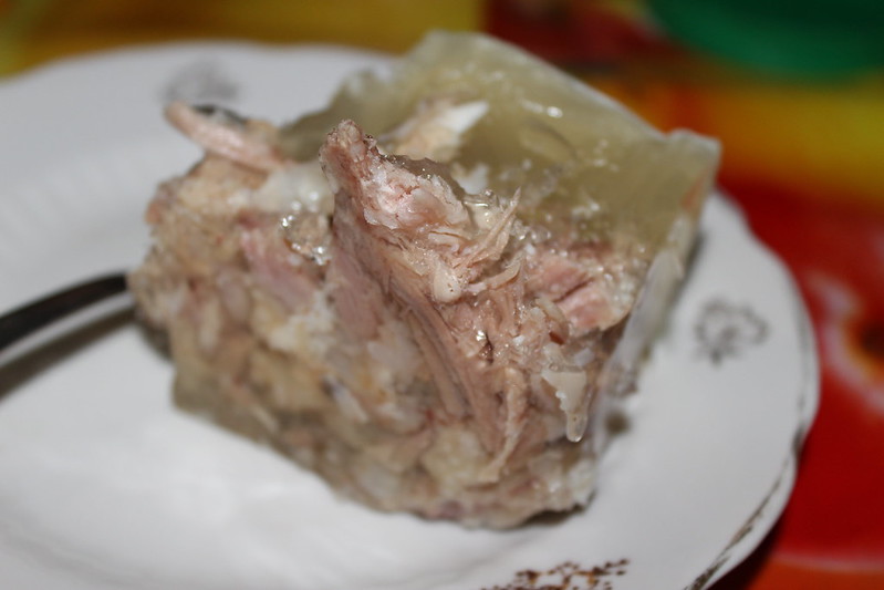 Close-up Photo of a meat jelly on a white plate