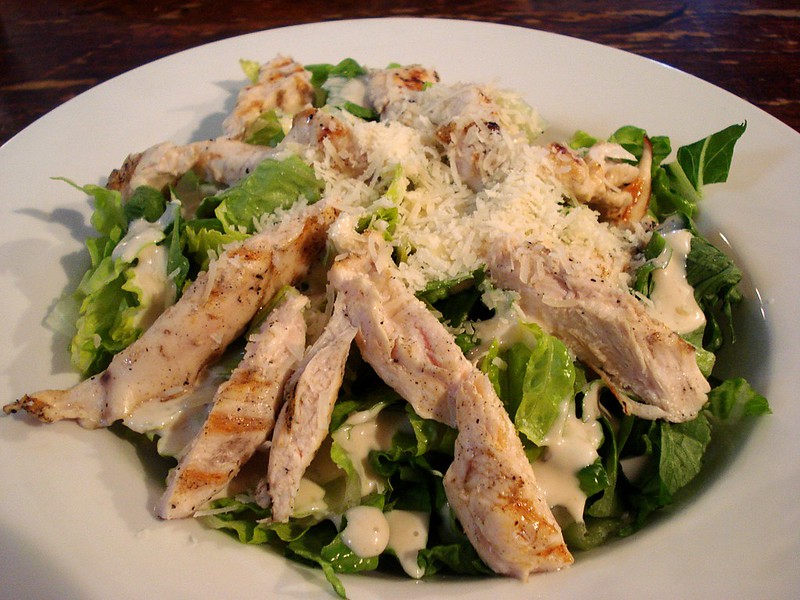 Close-up Photo of Caesar salad with chicken