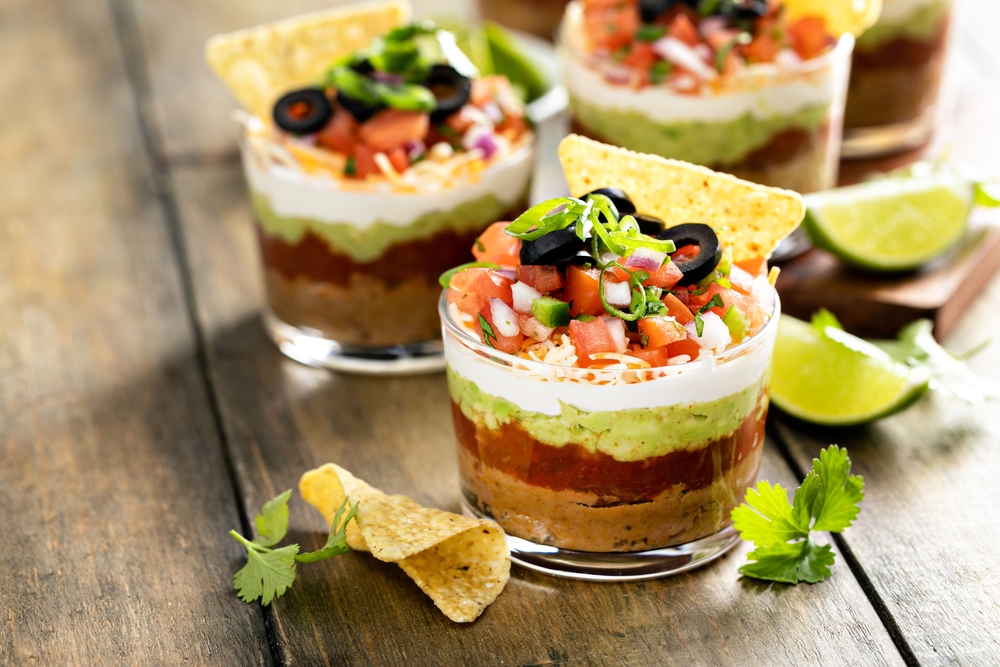 Seven layer dip in individual cups