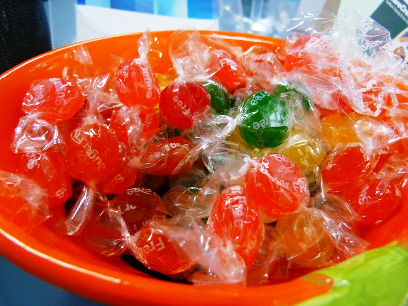 Close-up Photo of Sugar-Free Candy on a red bowl