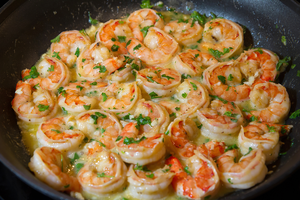 dish shrimp scampi with garlic and butter