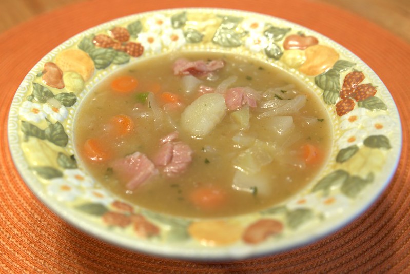 Close Up Photo of Bowl with Ham and Cabbage Soup