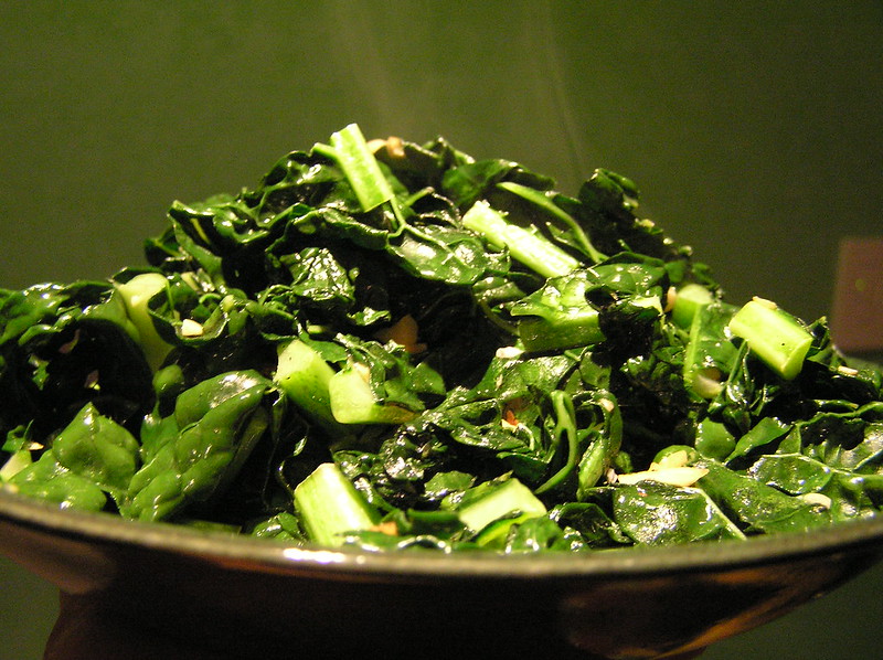 Close Up Photo of Garlicy Lacinato Kale on a plate