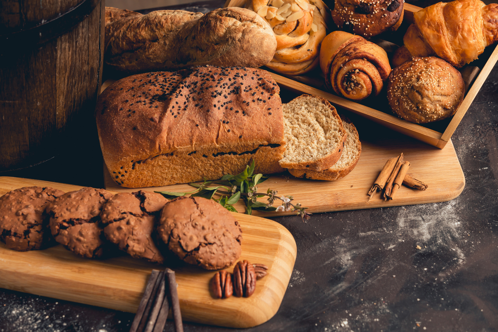 Still life image of home made bread and cookies