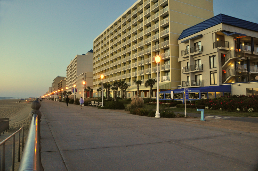 The boardwalk at Virginia Beach and restaurants