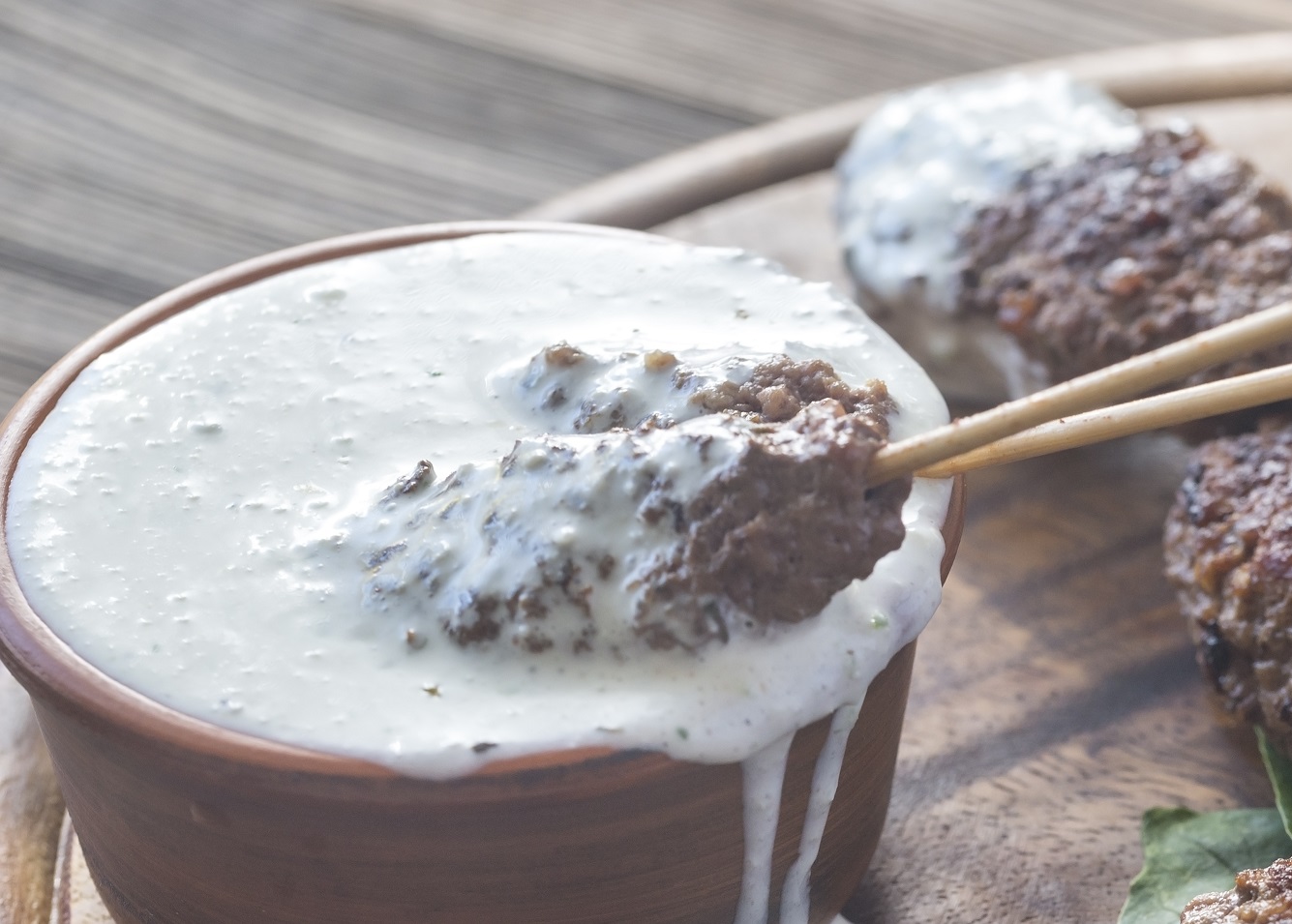 Beef meat with tzatziki sauce