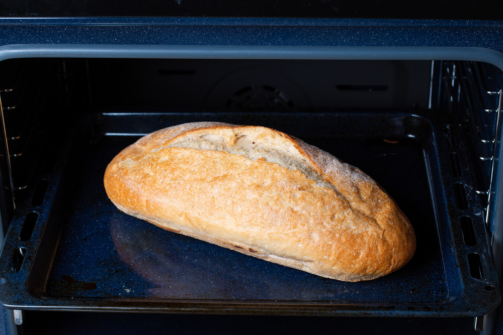 Frozen bread in the oven