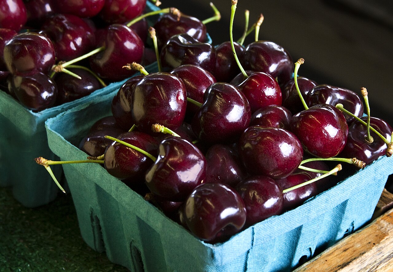 Dark Cherries in boxes.