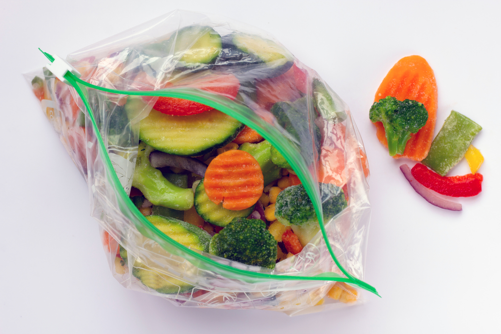 Frozen vegetables in plastic bags