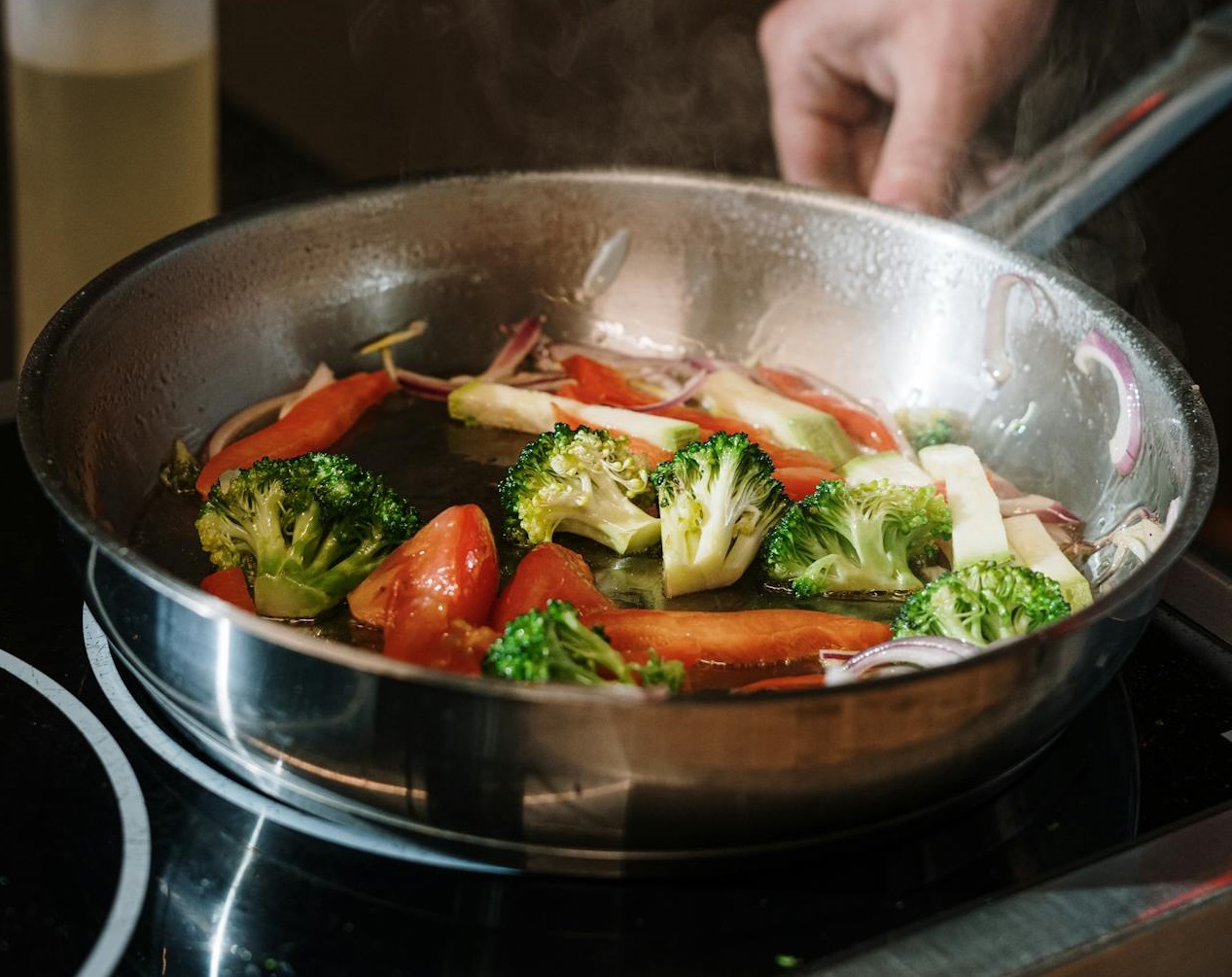 Black Cooking Pan With Vegetable Salad