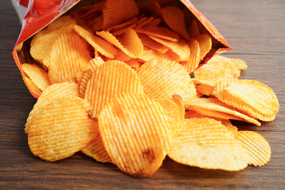 Potato chips in open bag