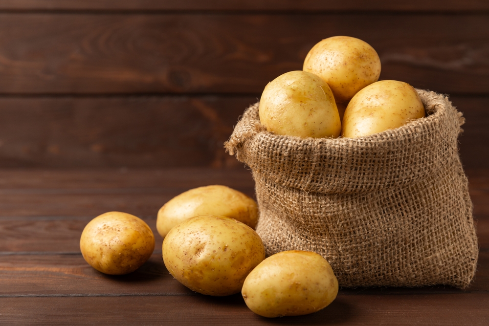 Potatoes in burlap sack