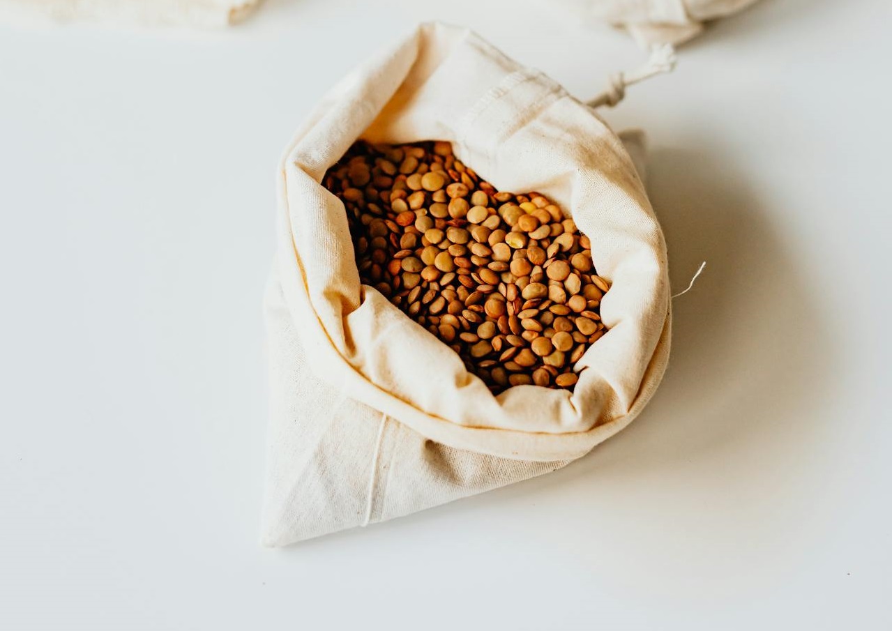 Lentil Grains in Cotton Bag