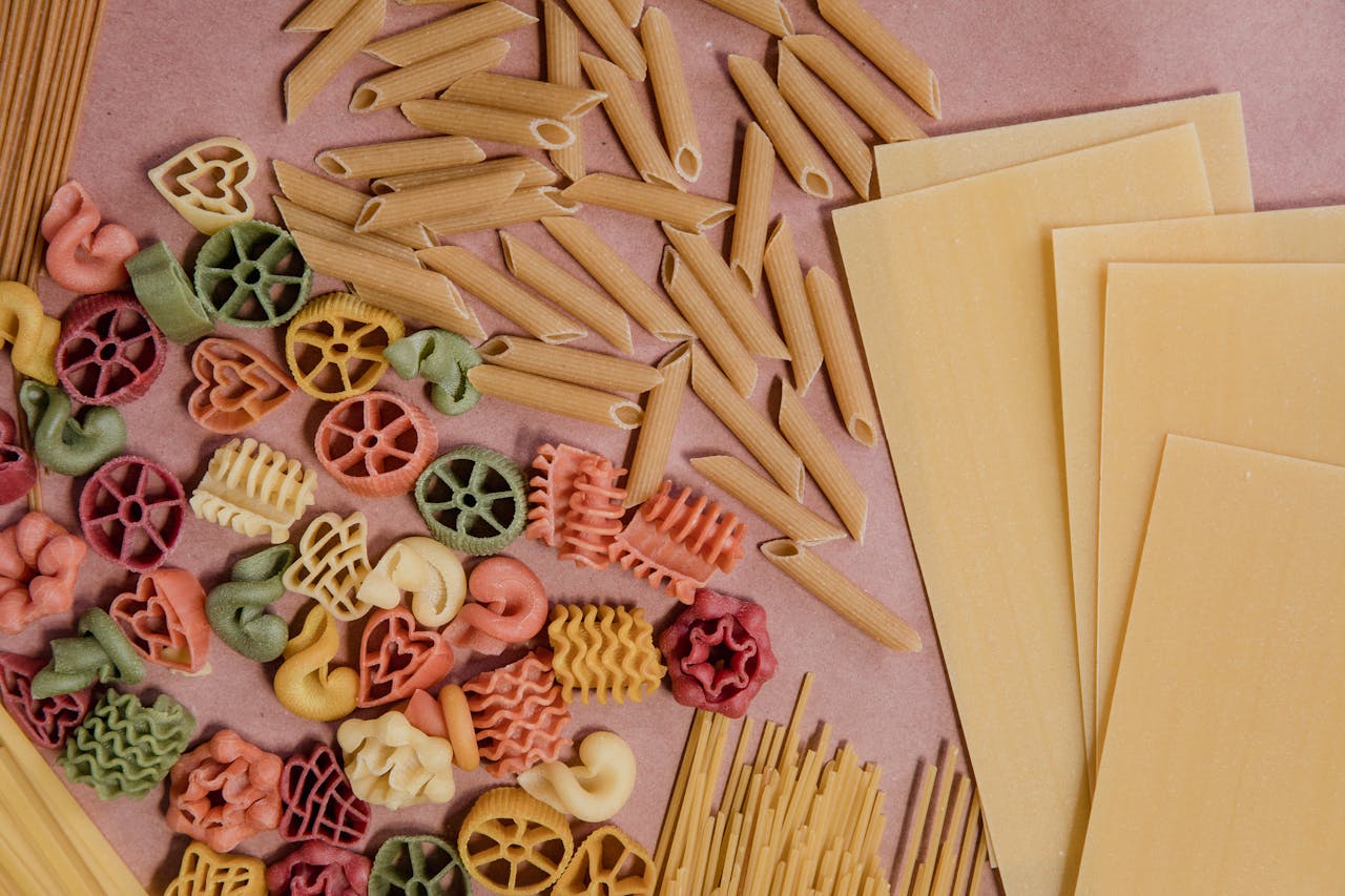 Colorful Pasta on Flat Surface