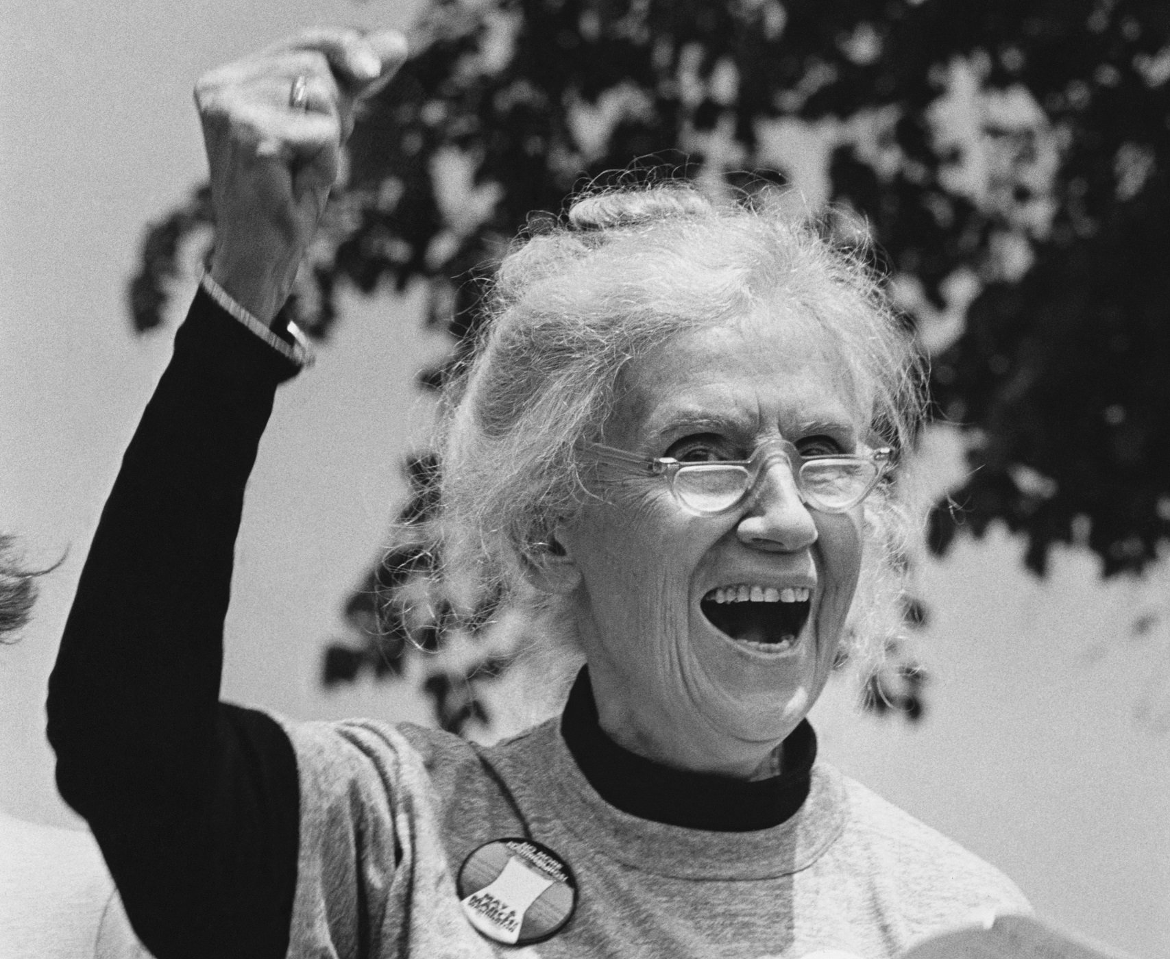 Gray Panthers founder Maggie Kuhn speaks at an anti- nuclear power rally - 1979