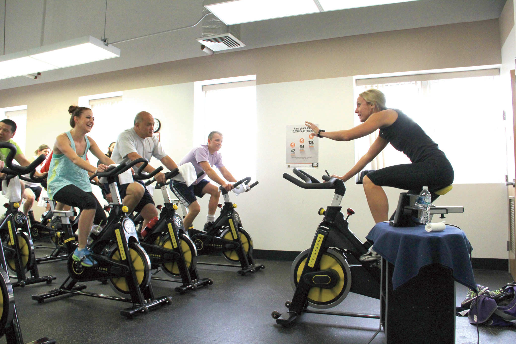 Spinning class at fitness center.