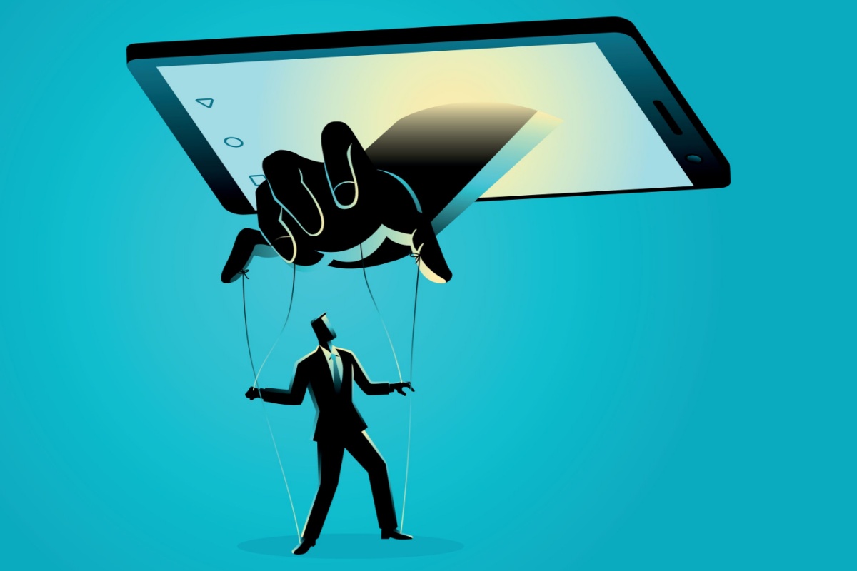 illustration of smart phone controlling man