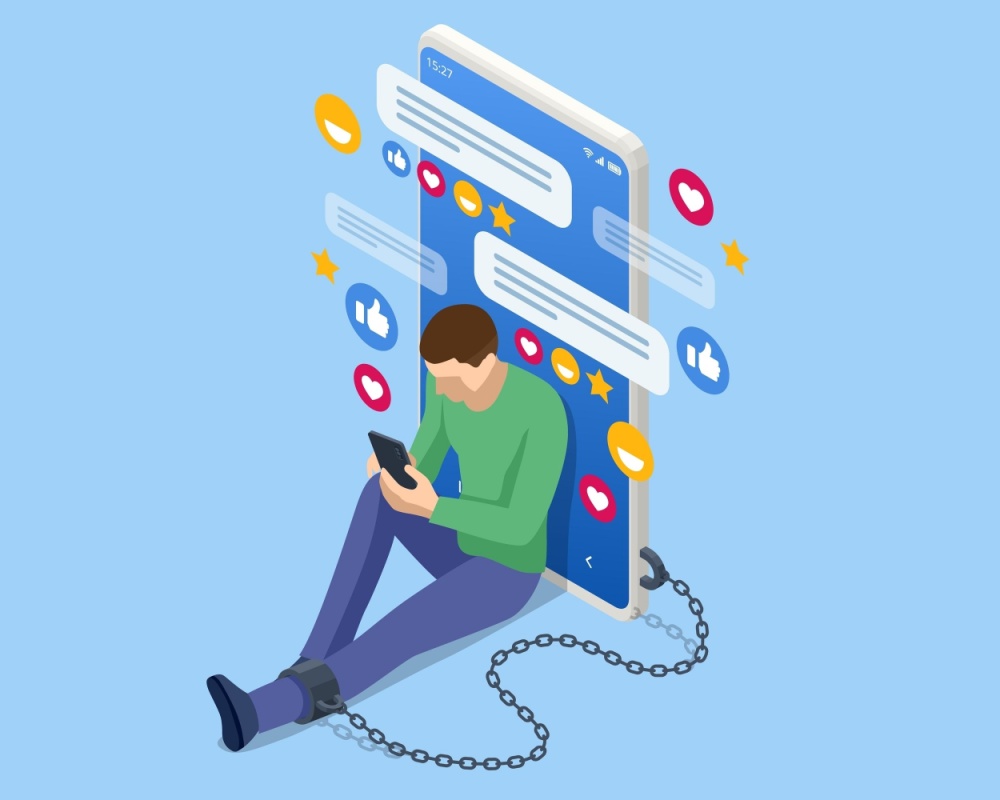 Chained Men with smartphone device