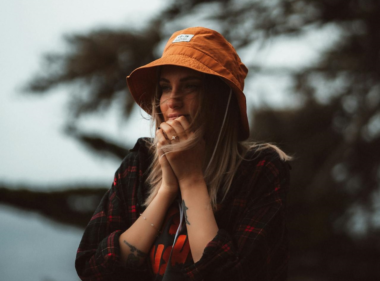 Woman feeling cold outside.