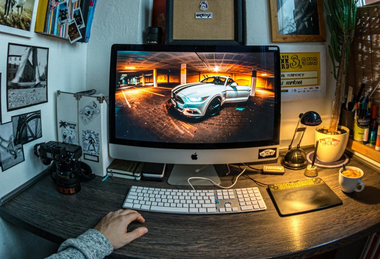 Fisheye Photo of Turned-on Silver I mac.