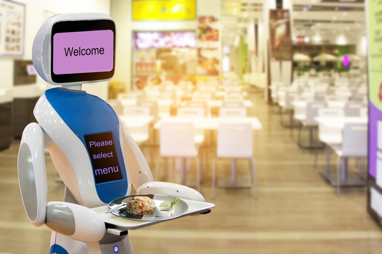 Robots are serving food in future restaurants.