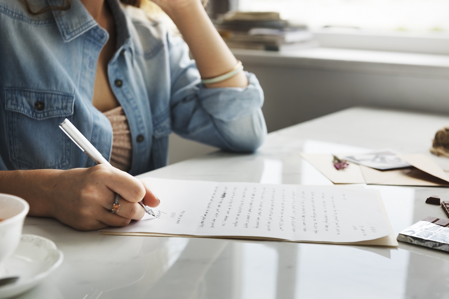 Girl Writing Letter Home Concept