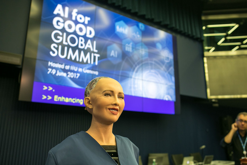 image of Sophia Robot speaking at Summit