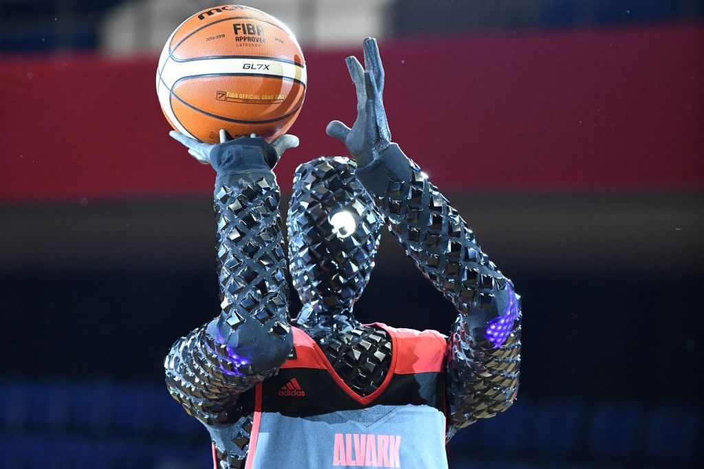 image of a robot shooting basketball