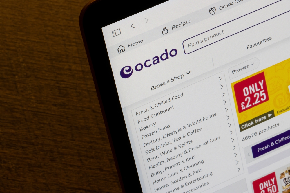 The homepage of Ocado is seen on a computer