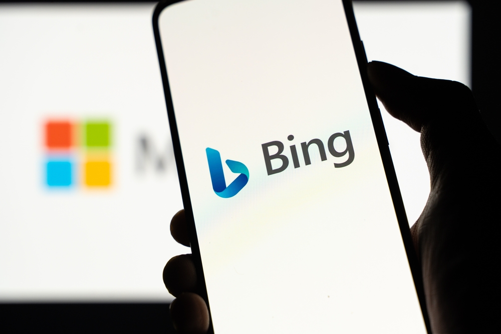 Microsoft Bing ai logo on phone screen
