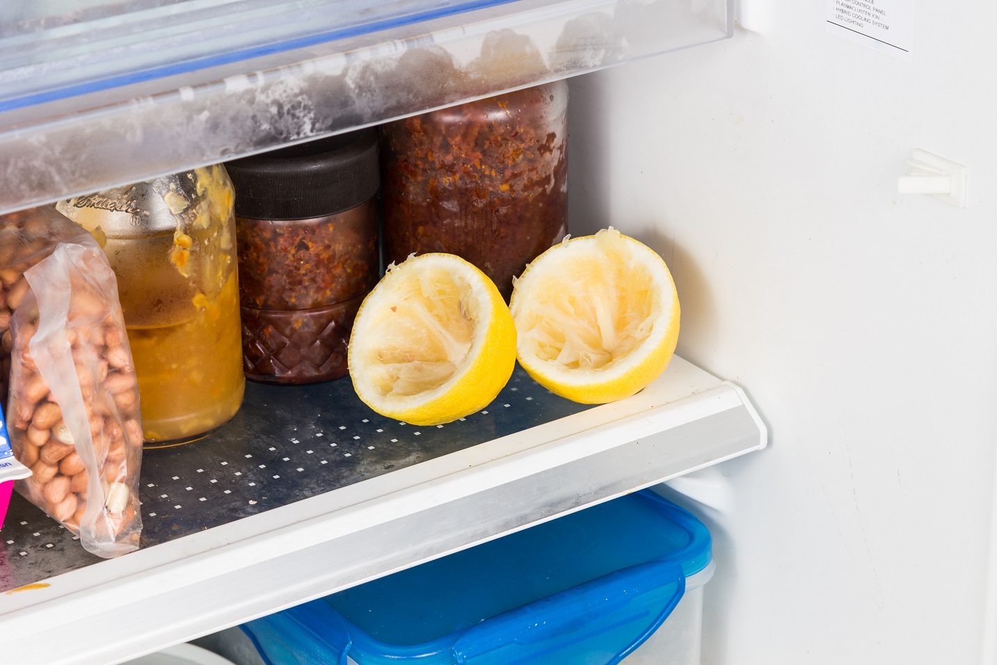 Recycled used lemons placed in refrigerator to deodorize smell