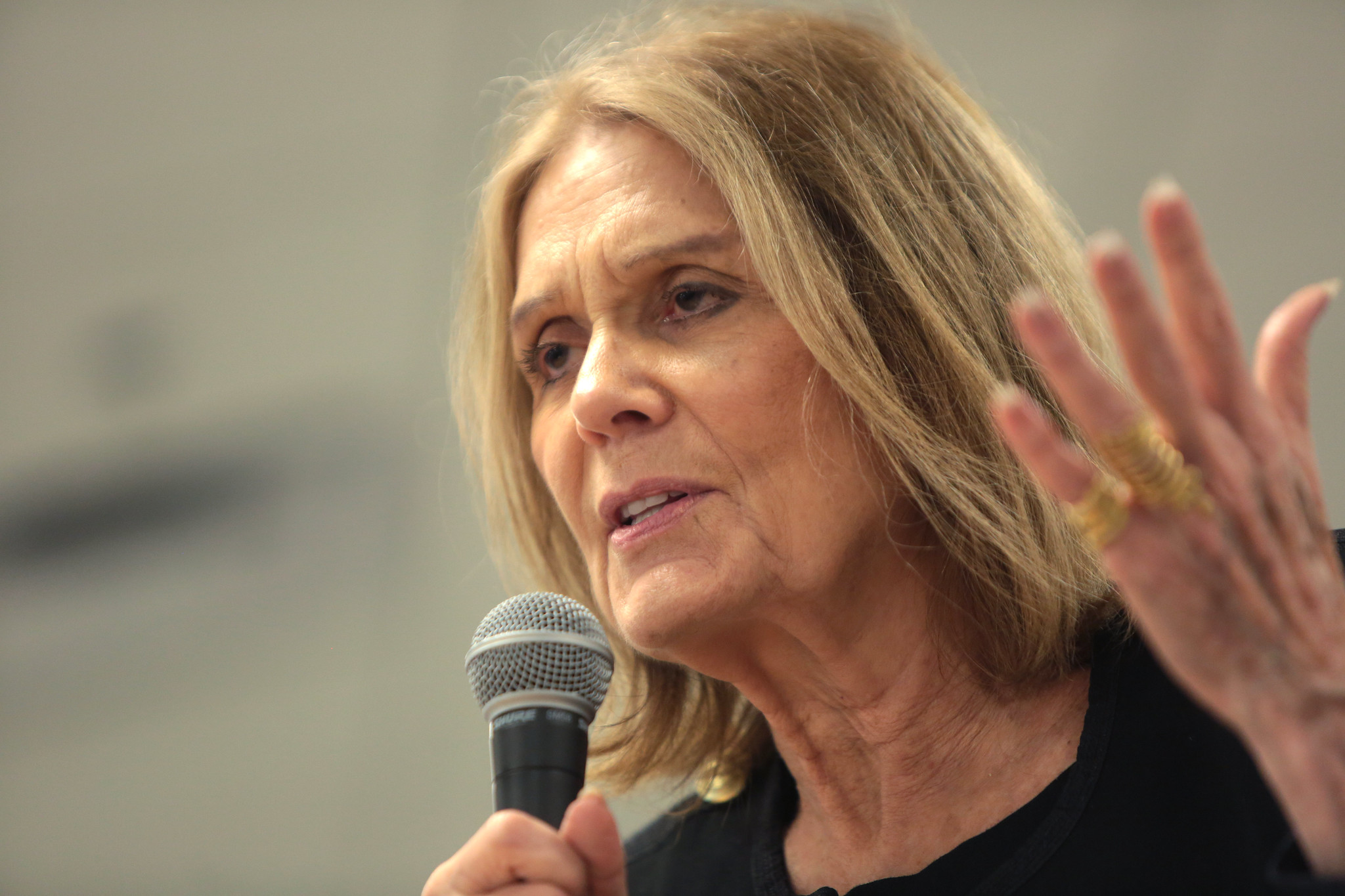 Gloria Steinem speaking with supporters - 2016