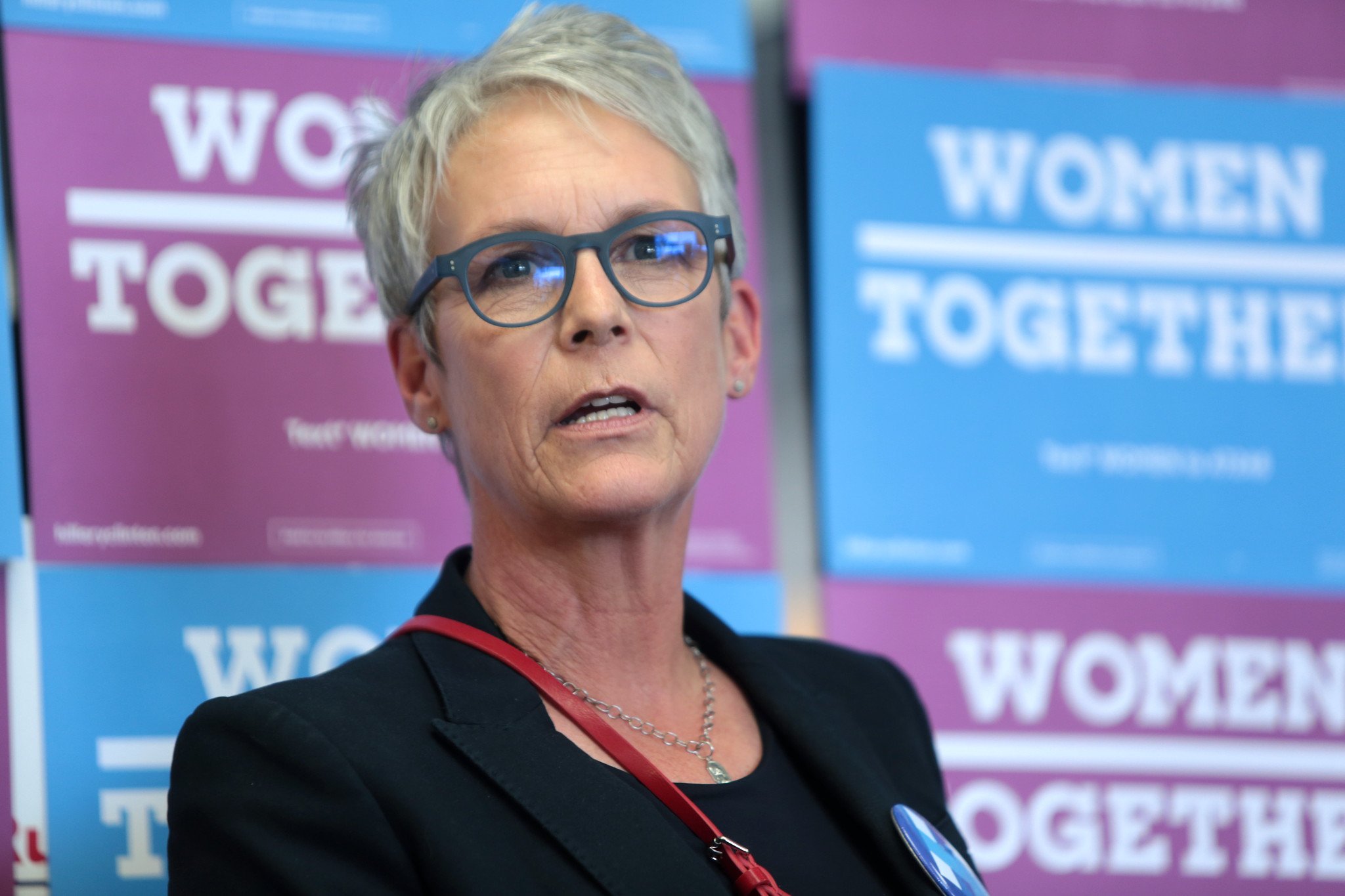 Jamie Lee Curtis speaking with supporters - 2016