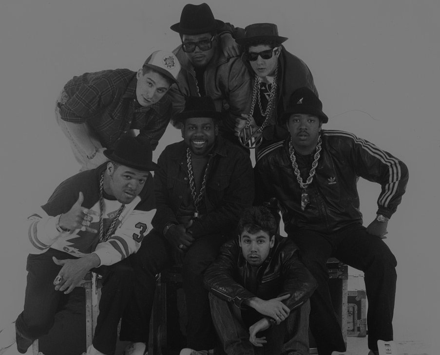 Run-DMC and the Beastie Boys in a press photo