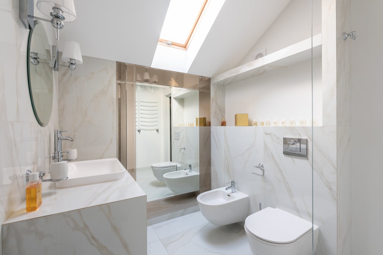 Modern bathroom with bidet and sink