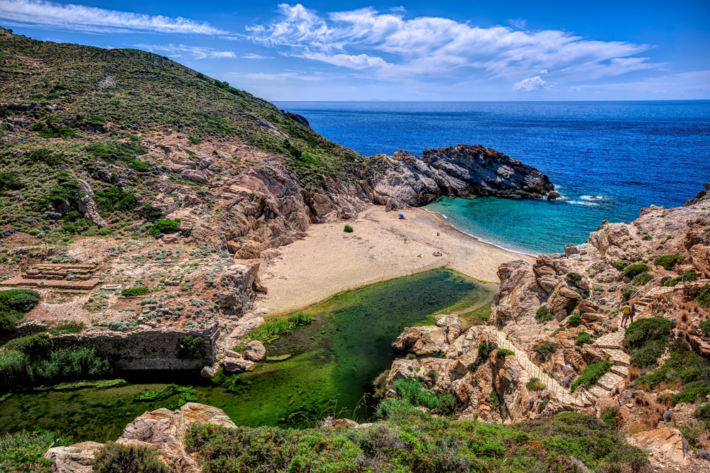 image of beach and cliffs in Ikaria Island