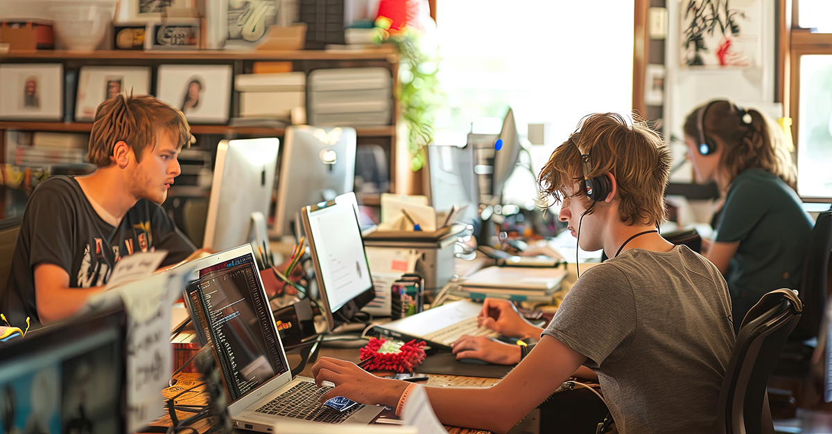 Generation Z - fictional portrayal of a stylish young person working in the office