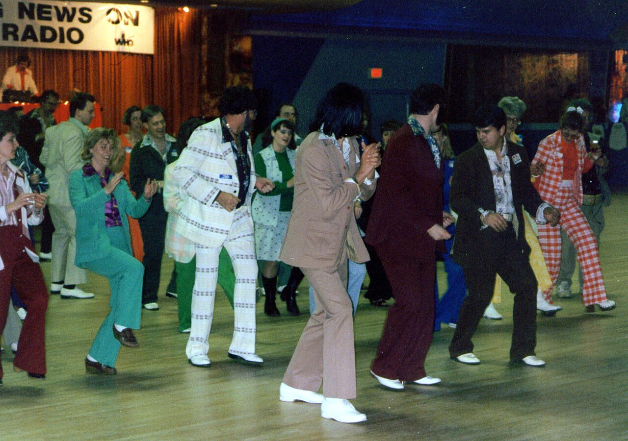 People in Leisure suits dancing.