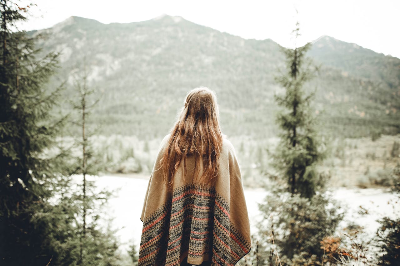 Woman Wearing Brown Poncho