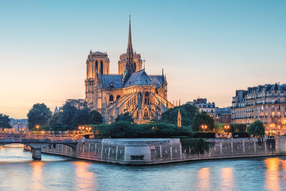 Cathedral Notre-Dame in Paris at sunset