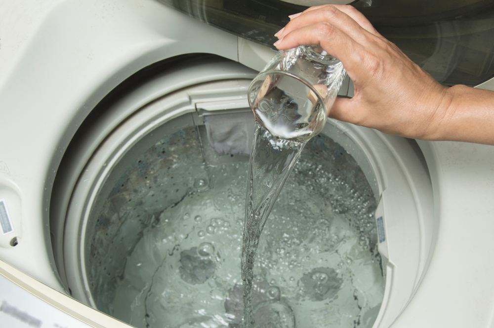 Person pouring glass of vinegar into the wash basin