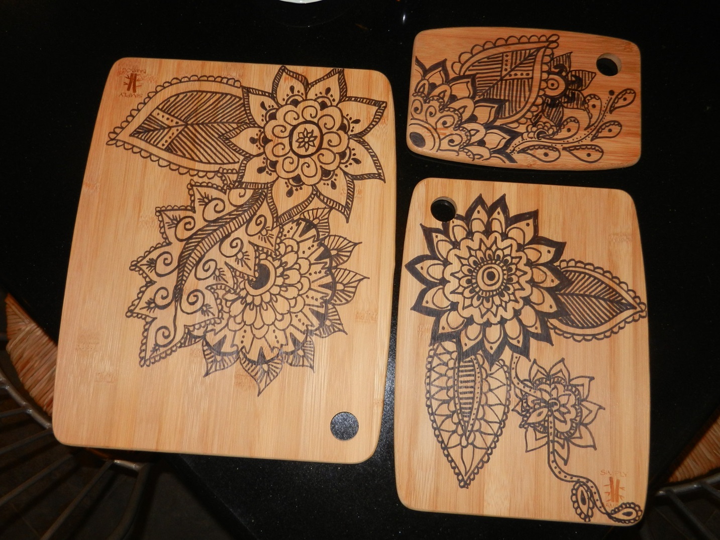Set of three unique Mehndi Design cutting boards