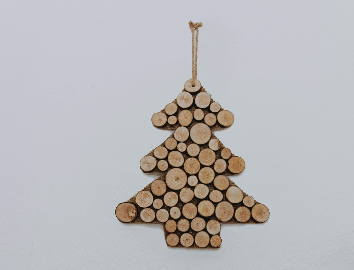 Wooden Christmas decoration hanging on wall